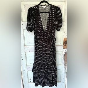 KNOX ROSE Large wrap dress Black w White Swiss Dots MAXI Never Worn